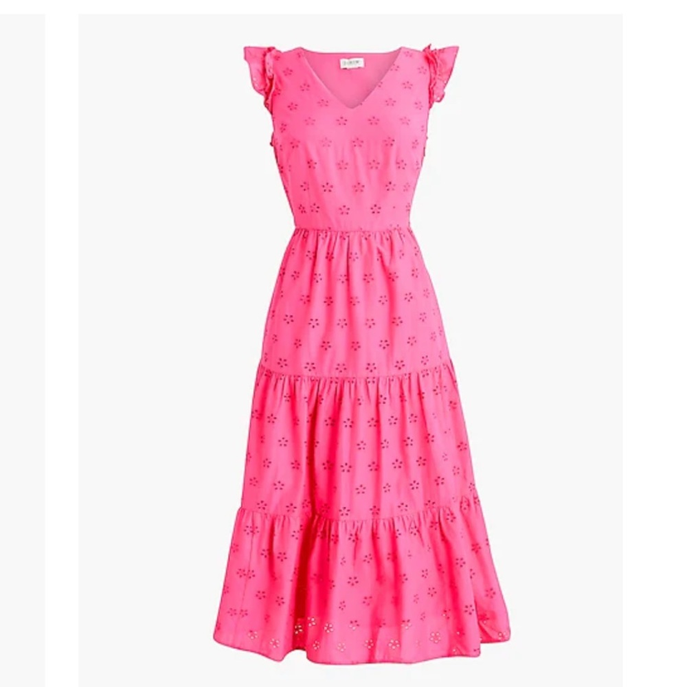 J Crew Cotton eyelet midi dress- Tropical Azalea